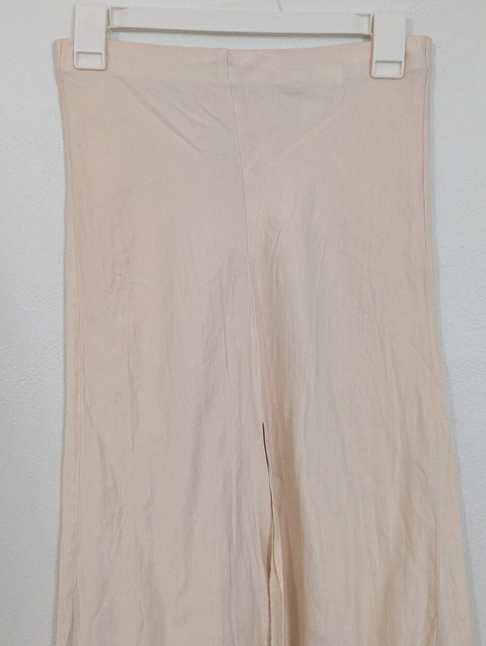 Zara Pull On Satin Midi Skirt Front Slit Elastic Waist Beige Small S - Picture 3 of 8